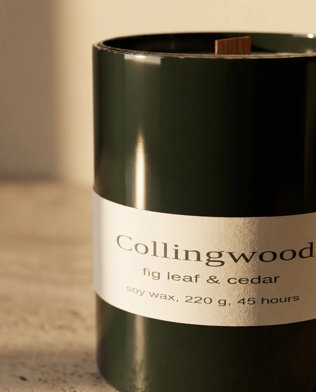 Collingwood fig leaf and cedar candle, a close-up