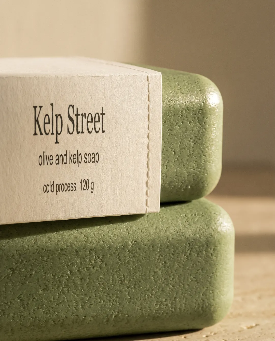 Kelp Street olive and kelp soap, a close-up