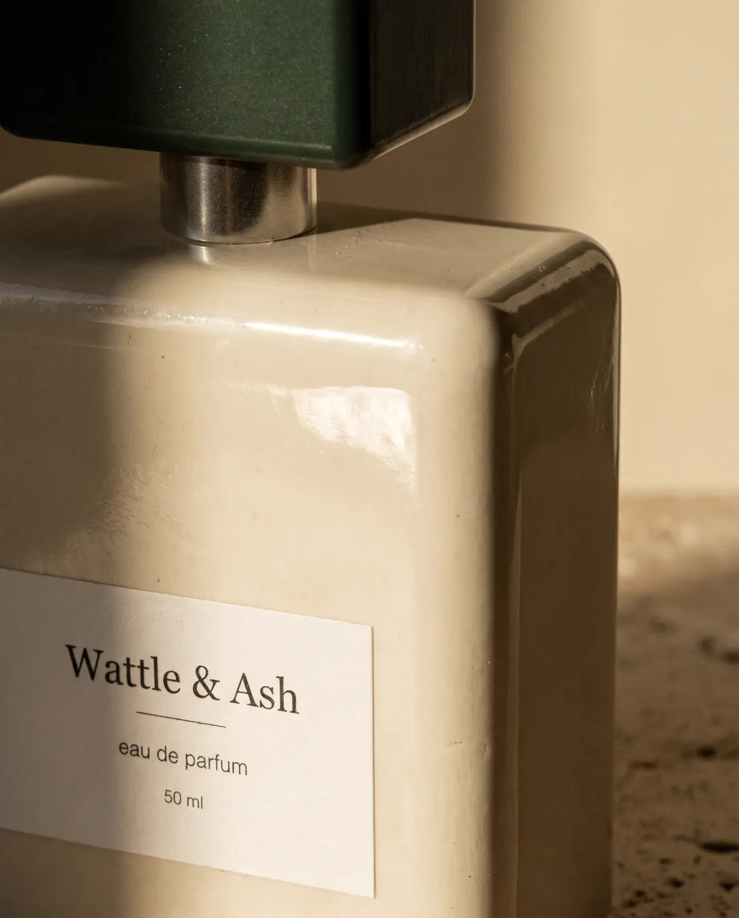 Wattle & Ash eau de parfum, close-up of the label